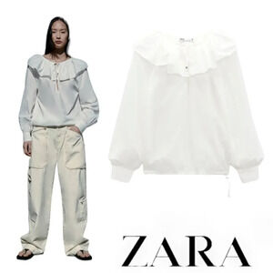 ZARA | White | TIED COTTON BLOUSE